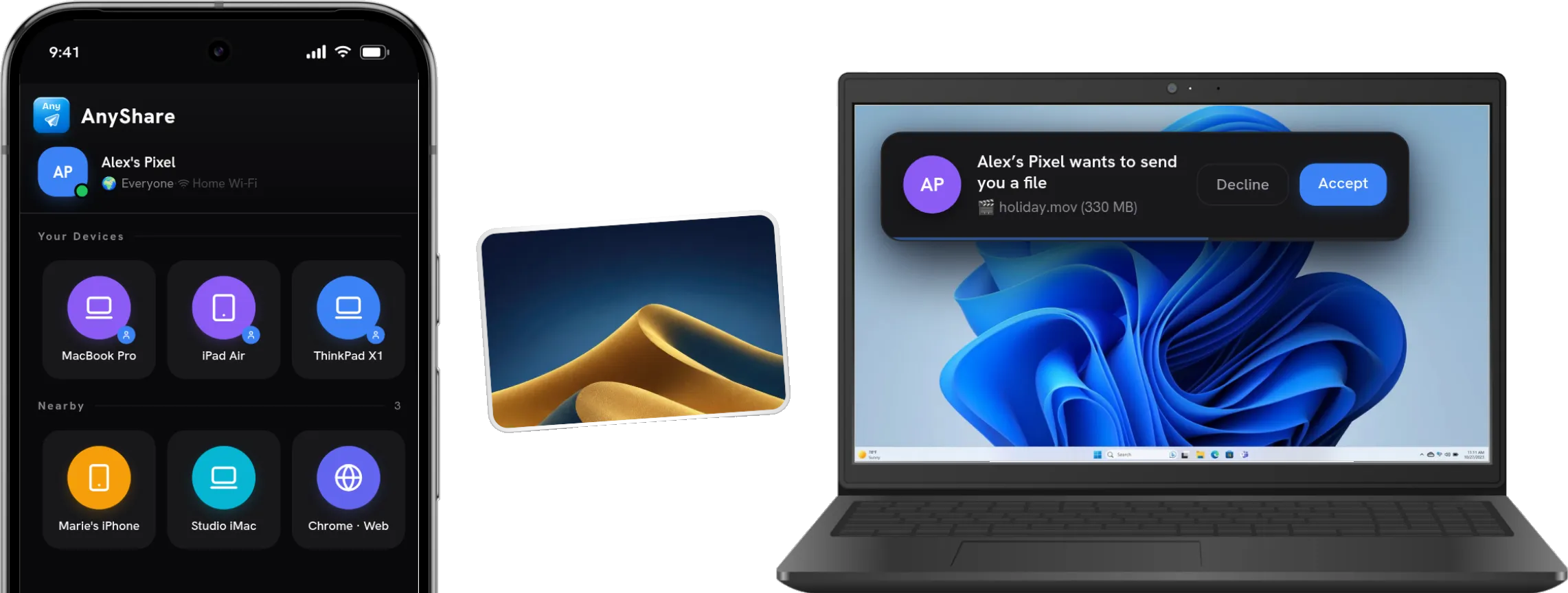 AnyShare on phone, tablet and laptop