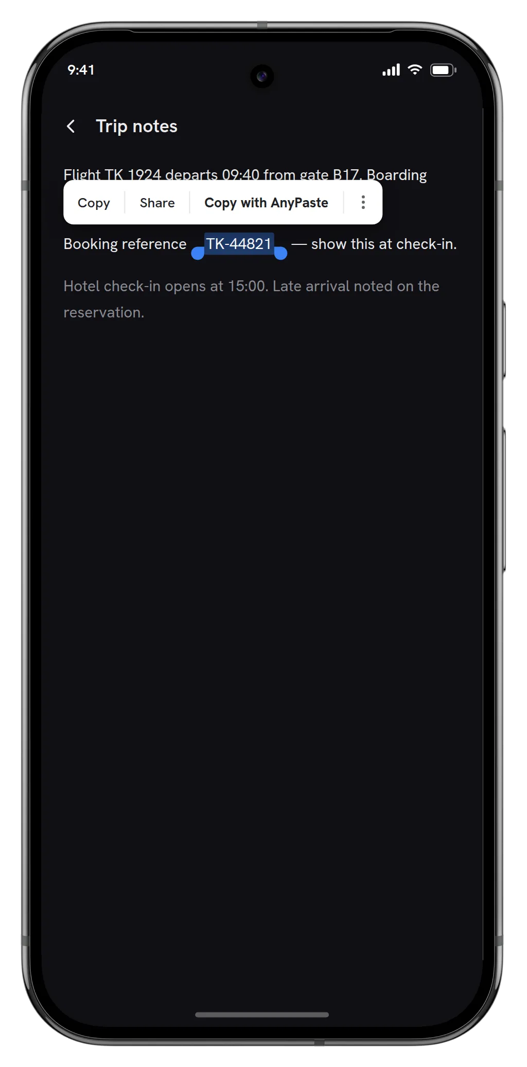 Copy with AnyPaste in the Android text menu