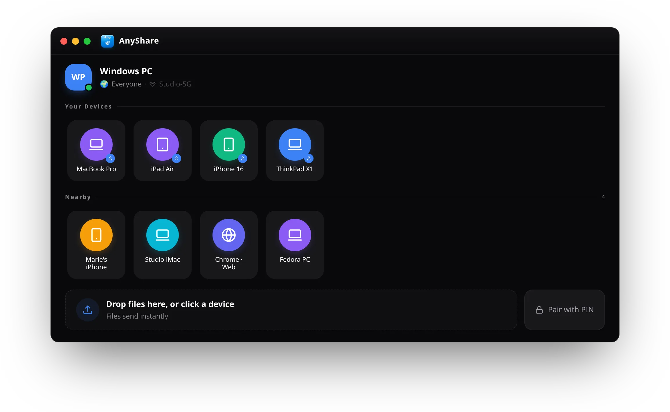 The AnyShare desktop app with your devices