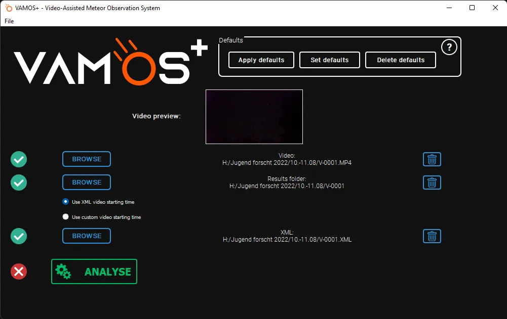 VAMOS+ user interface